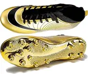 [Fenlogft] Professional Grade Soccer Cleats - High-Top Unisex Football Boots with Golden Soled Spikes and Soles for Outdoor and Indoor Training and Athletic Performance