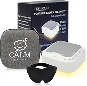 Portable White Noise Sound Machine kit with 9 Mindfulness Meditations for Beginners,Calm Sleep 3D Mask,Case,28 Nature Sounds, Meditation for Stress Relief,Self Care,Money,Positivity,Adult,Kids