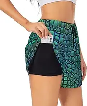 [JBYJBX] Alligator Skin Print Shorts Athletic Running Women's Workout Pockets Gym Quick-Dry Sport Hiking Elastic