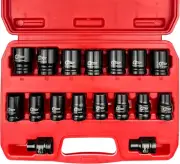 17PCS 8-24mm 1/2” Drive Shallow Impact Socket Set, Metric, 6-Point, CrV Steel