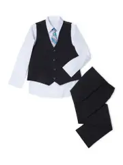 Wonder Nation Suit Set Boys SIZE 4 Black Vest,Shirt,Tie,Pants --D9--