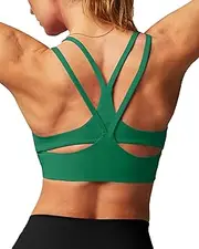 [XUNYU] Strappy Sports Bras for Women Supportive Workout Tank Tops with Built in Bra Padded Crop Yoga Top Y Back