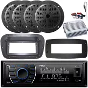 Pyle 1-DIN Marine Stereo W/Kit + Adapter, 4x 6.5'' 120W Max Speakers, Amplifier
