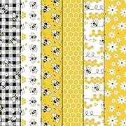 Whaline 6Pcs Bee Cotton Fabric Bundles Bee Daisy Honeycomb Plaid Fat Quarters Bee Theme Quilting Patchwork Squares for Summer DIY Handmade Craft Decor, 18 x 22 Inch