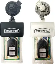 DRIPAC Waterproof Car Key FOB Case, Wallet and Holder Pouch for Key, ID Badge, Credit Card, Money (Black+White)