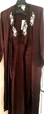 SILKY ROBE SET (ROBE + GOWN ) MAXI LENGHT SIZE MEDIUM COLOR DARK BROWN