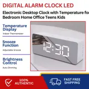 Alarm Clock Digital Led Mirror Desk Table Temperature Time Snooze USB Battery