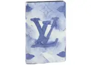 Louis Vuitton Watercolor Blue White Monogram Logo Pocket Organizer Card Wallet