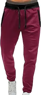 [JEShifangjiusu] Men's Drawstring Casual Sweatpants Loose Fit Lounge Pant with Pockets Quick Dry Comfortable Walking Trouser (Dark Red,Large)