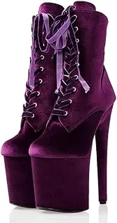 [denova's] Women's Very High Heel Lace Up Big Size Platform Pole Dance Ankle Boot with Zipper