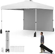 Costway 3 x 3 m Pop up Canopy Tent w/ 1 Sidewall, Wheeled Bag, 8 Stakes, 4 Anchors, 4 Wind Ropes, 4 Sandbags, Vented Top, Portable Foldable Outdoor Patio Shelter (White)