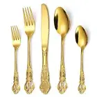 Gold Silverware Set Gorgeous Retro Royal 40 Pieces Flatware Set for 8, 18/0 S...