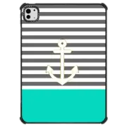 iPad Pro 11-inch (M4) iPad Impact Case Gray Stripes Nautical Anchor Teal