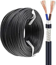 30/60FT 0.3mm² Oxygen Free Pure Copper Double Layer Shielded Wire Tinned Copper Shielded Wire Mesh RVVP 2 Core 0.3/0.5/0.75/1.5mm² Audio Control Signal Cable Wire(30ft,2C-0.5mm²)