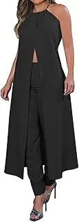 [Generic] Casual Two Piece Sets for Women Going Out Summer Outdoor Halter Sleeveless Backless Slit Midi Dresses Elegant Beach Work Matching Long Pant Set New