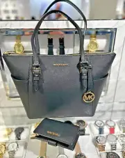 Michael Kors Charlotte Large Leather Top Zip Shoulder Tote Bag + Bifold Wallet