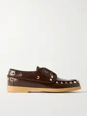 [Valentino Garavani] Valentino Garavani - Palm Avenue Studded Leather Loafers - Dark brown - IT41 IT 41 Brown