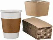 Disposable Coffee Cup Sleeves, Corrugated Kraft Paper Hot Cold Drinks Iced Insulator Sleeve, Natural Kraft Brown Cardboard To Go Drinks Cup Wrap for 10-20 Oz Jacket Beverage Cups (100 Pack)