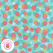 Moda GROWING BEAUTIFUL 11832 17 Strawberries Blue CRYSTAL MANNING Quilt Fabric