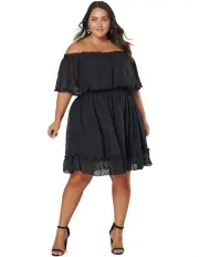 [Pink Dusk] Sensual Off Shoulder Knee Dress in Black