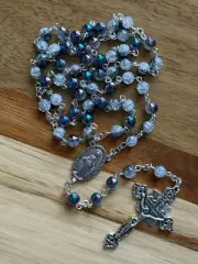 Vintage Silver Crystal Glass Bead Holy Rosary for Catholic Prayers