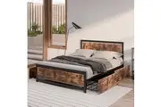 Levede Industrial Metal Bed Frame With 4 Drawers Queen