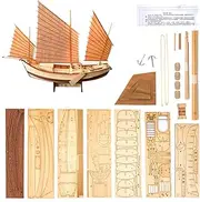 GAWEGM Model - 1/100 Shaoxing Sailboat Assembly Model kit - Chinese Ancient Classics Wooden Ship Model Building Kit, for Beginners