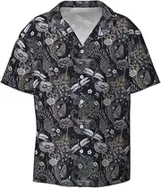 [HVTTIOR] Dragonflies Grey Print Short Sleeve Shirt Cuban Collar Beach Casual Style Summer Vacation Relaxed Fit