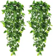 CEWOR 2pcs Fake Hanging Plants 3.6ft Fake Ivy Vine Artificial Ivy Leaves for Wedding Wall House Room Patio Indoor Outdoor Home Shelf Office Decor (No Baskets)