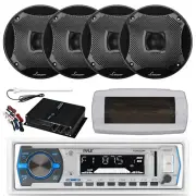 Pyle Bluetooth Marine Radio,Cover, Antenna,Amp w/Kit, 4x 6.5" 450W Black Speaker