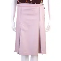 在飛比找Yahoo奇摩購物中心優惠-PELLESSIMO 粉色抓摺皮質及膝裙