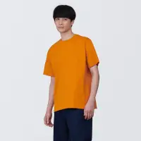 在飛比找博客來優惠-【MUJI 無印良品】男棉混天竺圓領短袖T恤 XS 橘色