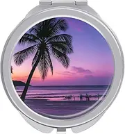RTSEBVN Travel Makeup Mirror Portable Pocket Mirror Foldable Tree Purple Sun Printing Compact Mirror for Women Gifts