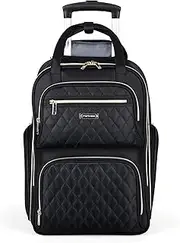 Ponhog Rolling Laptop Travel Backpack with Wheels for Women - 15.6 Inch Laptop Wheeled Backpack, Carry on Trolley Suitcase Black Computer Bag for Adults Business College Work Overnight, Black