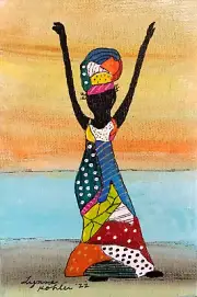Original painting 4x6" colorful culture dress Woman canvas panel by Lynne Kohler