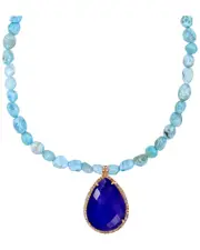Liv Oliver 18K 50.00 ct. tw. Larimar & Sapphire CZ Necklace
