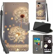 Mobile Phone Case for Google Pixel 7A Cases Premium Leather Case Foldable Wallet Magnetic Card Slot Stand Function Protective Case Compatible with Pixel 7A Cover, Dandelion