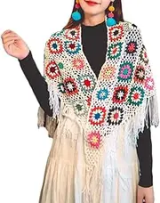 [generic] Ponchos Fringed Shawl Sweater for Women Girl Knitted Shoulder Wrap Ethnic Shawl Wrap Fashion