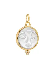 Temple St. Clair 18K Yellow Gold Large Carved Crystal Moonface Pendant with Diamonds