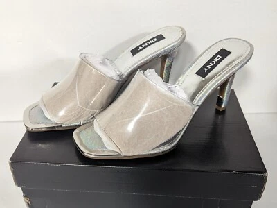 DKNY Women’s Bronx Open Toe Dress Sandals, Clear Vinyl, Size 8.5 US