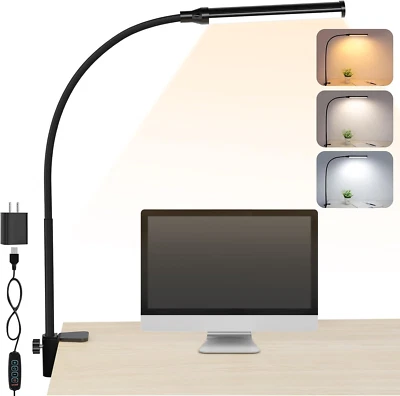 LED Desk Lamp with Clamp, Eye-Caring Clip Lights for Home Office, 3 Colors Full