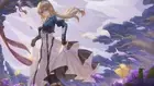 Anime long hair blonde gloves clouds trees drawing Playmat Game Mat Desk