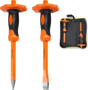 2 Pack Heavy Duty 12-Inch Chisels Set with Hand Protection, Point Chisel and Fla