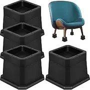 4 Pack Adjustable Bed Furniture Risers, Anti-Slip Bed Support Risers, Bed Frame Riser Support Up to 6000lbs (2inch+1inch=3inch) for Bed Couch Desk Sofa Table