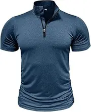 [Sunaei] Men's Quarter Zip Tops V Neck Pullover Tees Business Casual Shirts Short Sleeve Solid T Shirt Golf Muscle Blouses