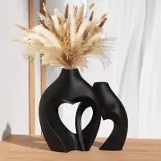 Black Vases for Decor, Heart Shaped Ceramic Vase Set of 2, Nordic Heart Shaped V