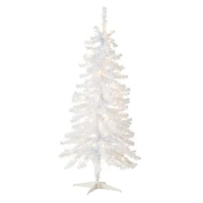 Pre-Lit Artificial Christmas Tree Tinsel Lights, Includes Stand, 4 feet White