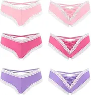 [LittleForBig] Lace Seamless Hipster Sexy V-Back Strappy Criss Cross Sissy Tease 3-Pack Panties Set