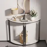 Fin Tiered 3 Legged Modern Great Accent Console Table Sintered Stone &Metal Legs Dec