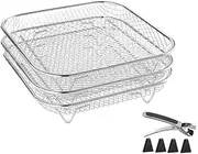 Poemtian 3 Layer Air Fryer Rack, Square Air Fryer Rack Set, Stackable Air Fryer Basket for Air Fryer Baking Cooking, Adjustable Height Air Fryer Accessories